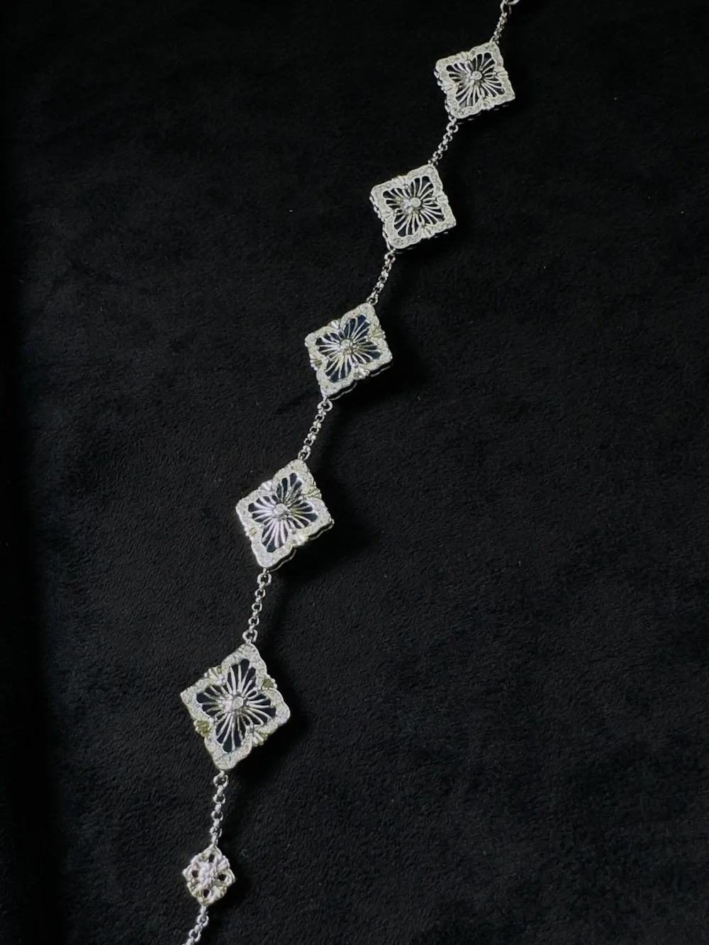Silver Floral Square Link Bracelet - Women's Jewelry— blue